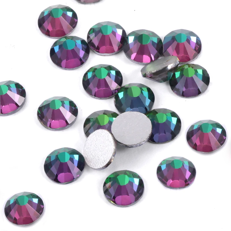 SS4-SS50 Crystal Green Flame Color Non Hotfix/Glue On Flatback Rhinestones For Garment 3D Decorations