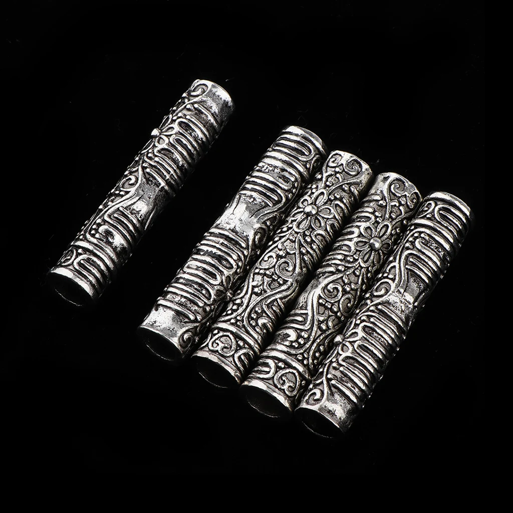 5Pcs Dreadlocks Hair Braiding Metal Cuffs Dread Locks Beads Hair Cuffs Long Round Tube Braid Supplies Hair Decoration Tools