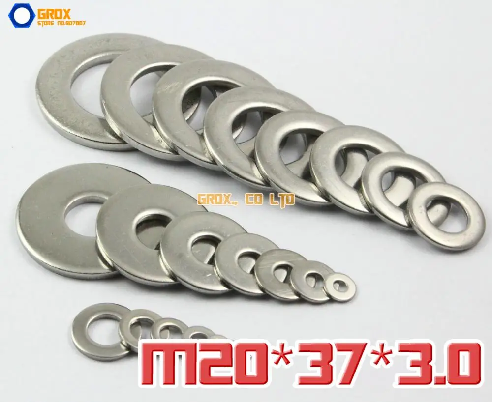 10 Pieces M20 x 37 x 3.0 Flat Washer 304 (A2-70) Stainless Steel