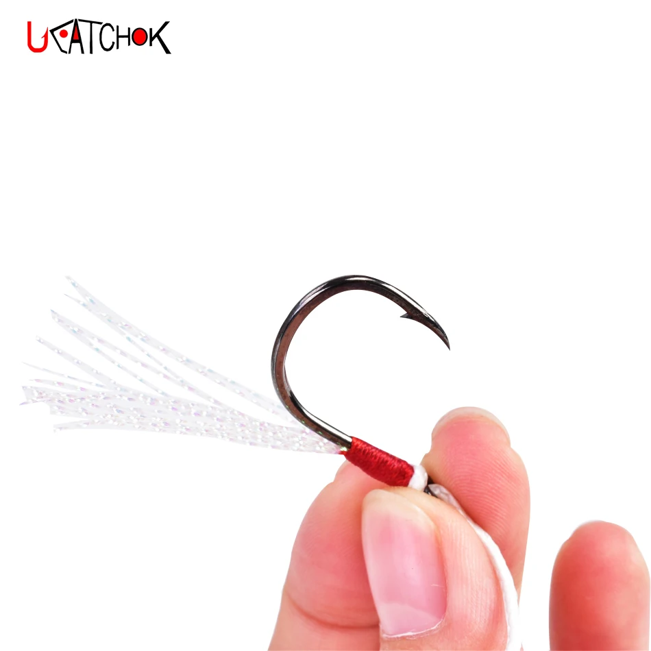 6pairs/package Assist Hooks slow Jig Hook 10#-18# Metal Jig Double Hook High Carbon Steel  With Feather Fishing Hook jig head