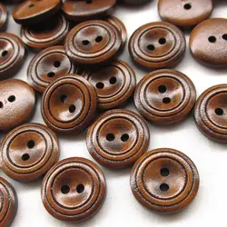 50pcs 18mm Brown Wood Wooden Button 2 Holes Craft Clothe Sewing Decor