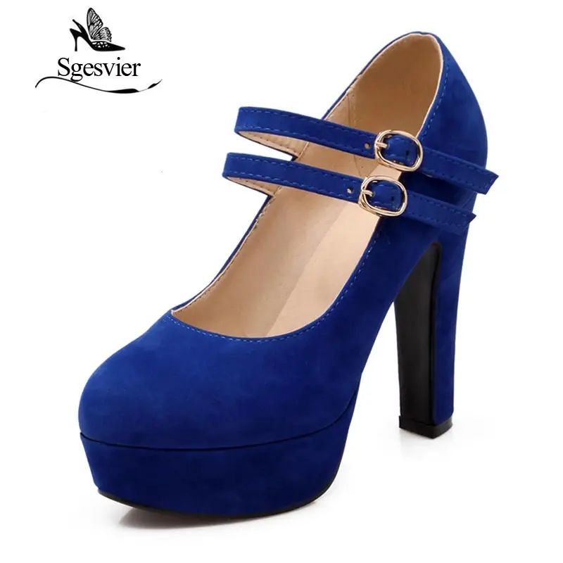 SGESVIER Women Pumps 2021 Autumn New Elegant Sweet Round Toe Square Heels Shallow Mouth 4 Color Platform Lady Shoes OX075