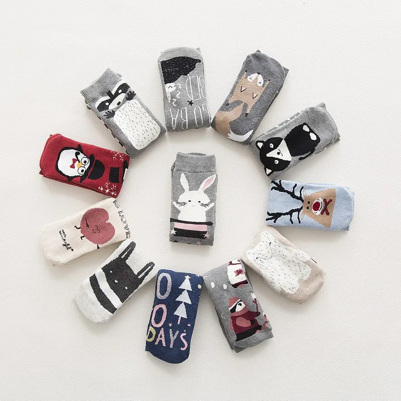 Women Warm Cotton Socks Lovely Animal Pattern Autumn Winter Cartoon Christmas Gifts Thick Adult Mid-calf New Christmas Socks