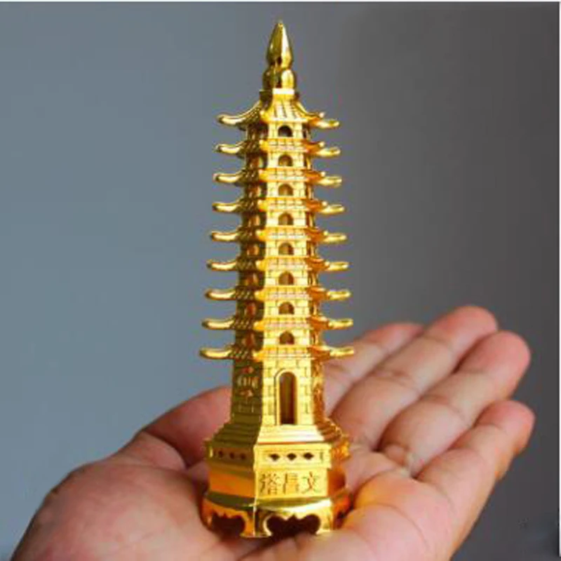 New Feng Shui Zinc Alloy 3D Model China Wenchang Pagoda Tower Crafts Statue Souvenir Home Decoration Metal Handicraft