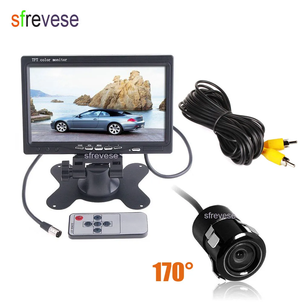 

7" TFT LCD Monitor Car Rear View Kit + Mini Vehicle Reversing Reverse Parking Backup Camera 170 Degree Waterproof