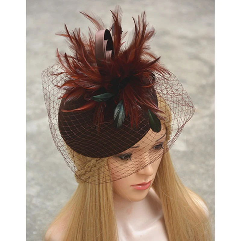 NEW Veil Women Fascinator Pillbox Felt Wool Cocktail Race Hat Wedding Cocktail  Party Formal Dress Hats T167