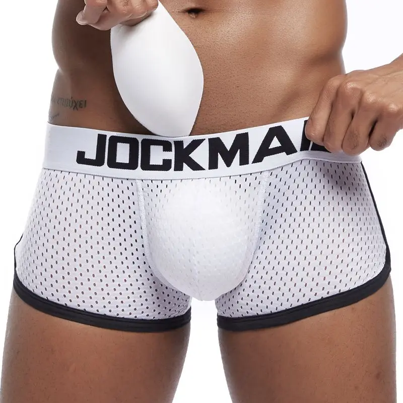 JOCKMAIL Sexy Men underwear Boxers Men\'s Padded Enhancing Removable front and bottom Breathable Mesh Gay Underwear Spring summer