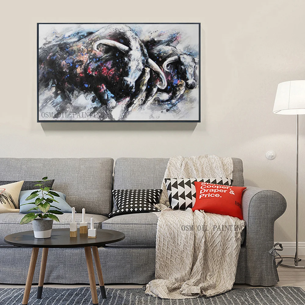 

High Skills Artist Hand-painted Modern Abstract Bull Oil Painting For Wall Decoration Abstract Strong Bull Oil Painting