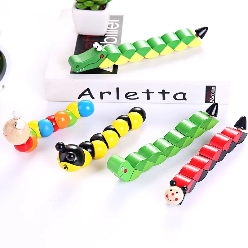 Colorful Wooden Worm Puzzles Kids Educational Baby Toys Insect Fingers Flexible Training Twisting Game for Children Gift DS19