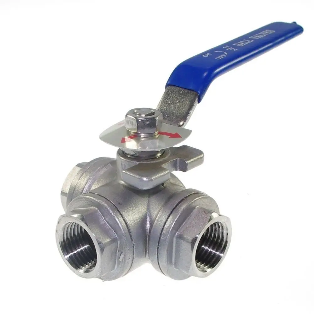 

NEW style1/2" 3 Way Female BSPT 316 SS Type T Mountin Pad Ball Valve Vinyl Handle stainless steel