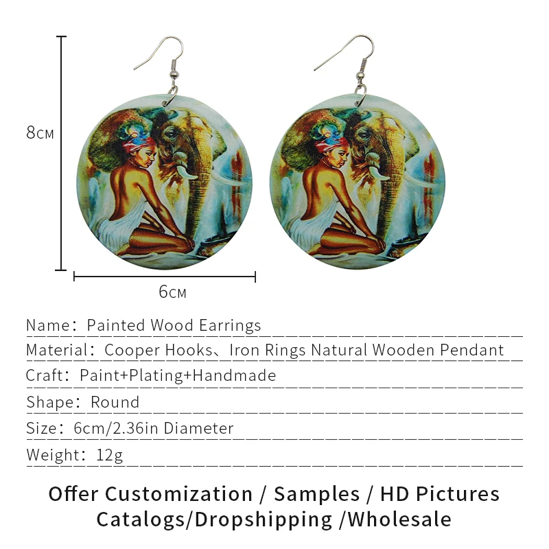 SOMESOOR Both Sides Printing African Ethnic Wooden Drop Earrings Afro Headwrap Woman Animal Eco Photos Jewelry For Women