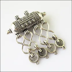 2Pcs Antiqued Silver Color Barrel Flower Tassels Charms Pendants 43x50mm