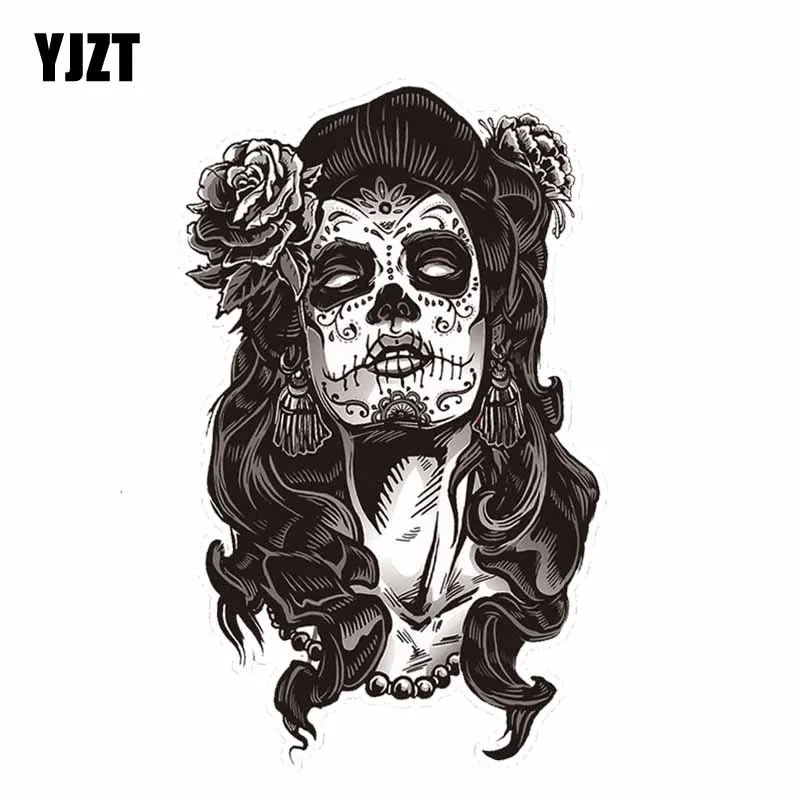 YJZT 9.4CM*15.2CM Creative Car Sticker Female Sugar Skull PVC Decal Accessories 6-2005