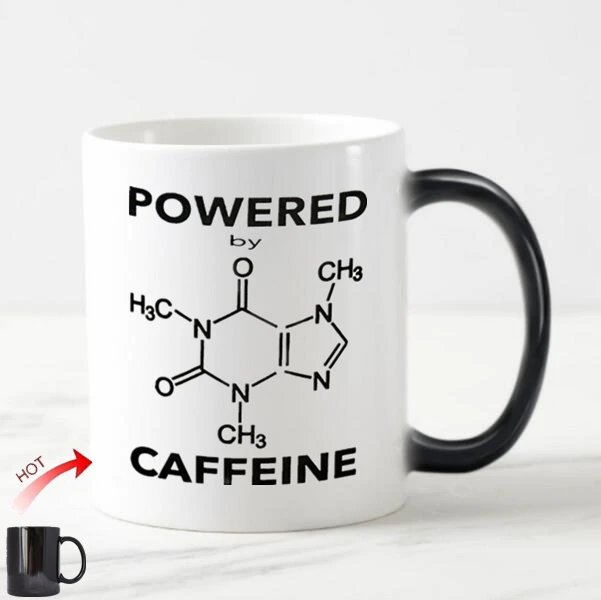 Geek Funny Powered By Caffeine Magic Mug Cup Novelty Caffeine Molecule Coffee Beer Mugs Tea Cups Coffee Addict Gift Ceramic 11oz