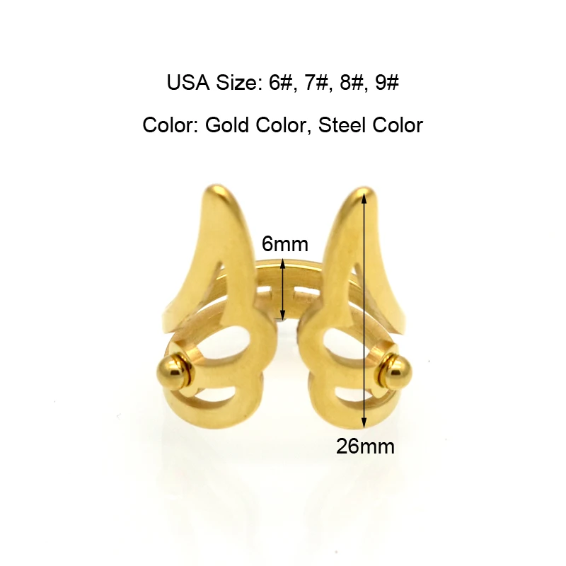 BORASI Insect Wing Pattern Hollow Out Fashion Stainless Steel Gold Color Rings For Women Jewelry Aneis Anillos Bague Party Rings