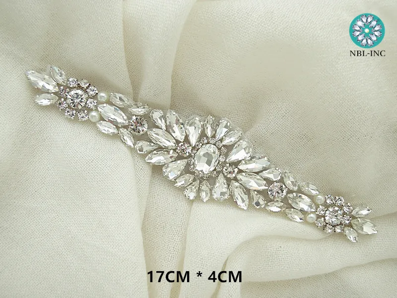 (30pcs) Wholesale beaded sewing silver rose gold clear rhinestone applique patch iron on for wedding dresses WDD0948