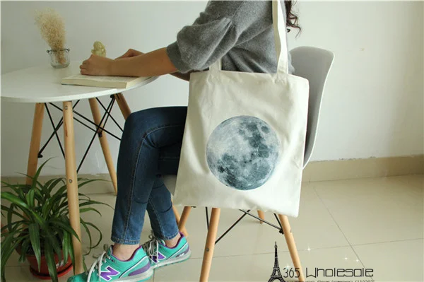 Free shipping 6 styles for choose Dark Moon Canvas Shoulder Bag Outer Space Funny Attitude Eco-friendly storage friends gifts