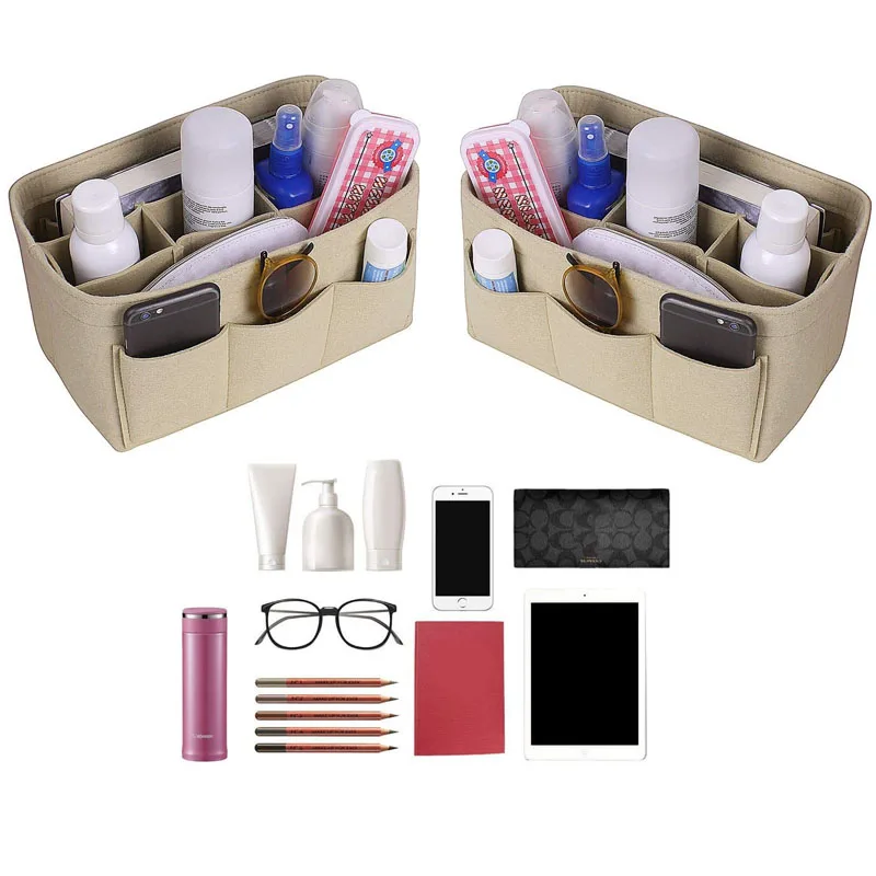 Mode Vrouwen Tas Cosmetische Tassen En Make Up Organizer Vilt Insert Bag Voor Handtas Vilt Doek Binnenzak Past Diverse merk Tassen