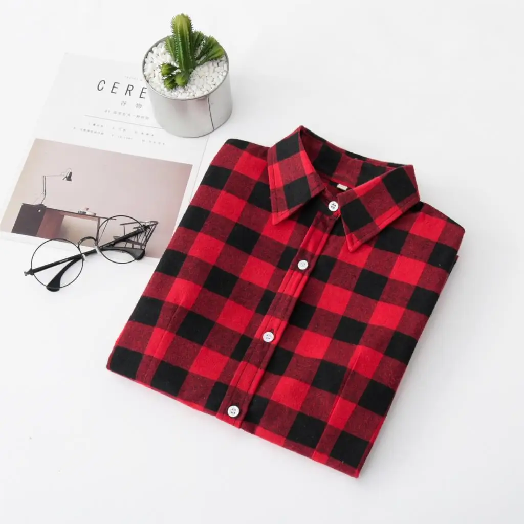 Women\'s Shirts 2023 Autumn and Winter female shirt plaid shirt women slim long sleeve cotton Blouse top female outerwear