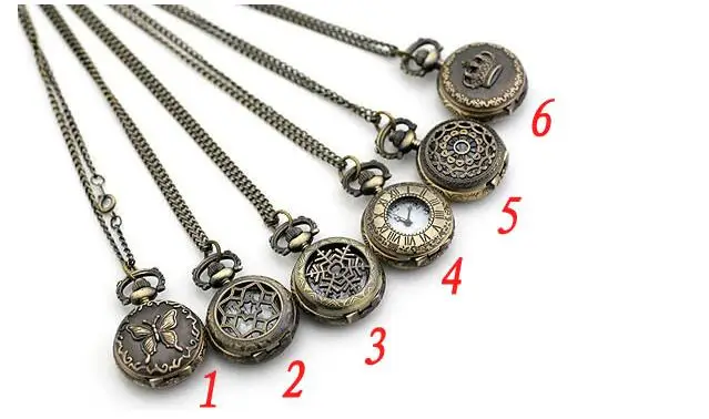 Bronze antiques quartz Hollow out 6 style 10pcs Necklace pocket watches