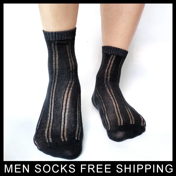 Men Cool Mesh Cotton Socks High Quality See Through Net Formal Male Socks For Leather Shoes