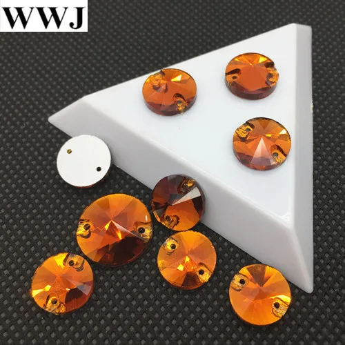 Red Coffee Popular Color 8mm,10mm,12mm,14mm,16mm,18mm Round Crystal Rivoli Sew On Stone Glass Beads 2 Holes sewing crystal