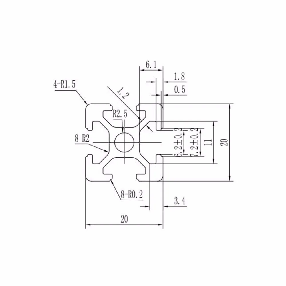 Extrusión de perfil de aluminio 2020, riel lineal de 100mm a 800mm de longitud, 200mm, 400mm, 500mm, para impresora 3D DIY, banco de trabajo CNC, 4