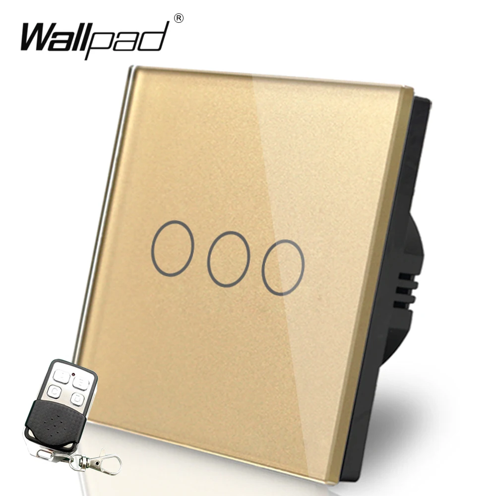 3-х клавишный пульт дистанционного управления 110-250 В Wallpad, Золотое закаленное стекло, сенсорный 3-клавишный пульт дистанционного управления RF433 ЕС Великобритания, беспроводной пульт дистанционного управления, бесплатная доставка