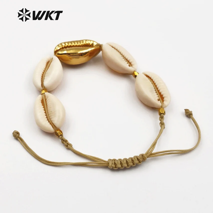 WKT WT-B410 New Arrivals Bohemian Style Natural Shell Bracelet With Gold Dipped Bracelet Women Beach Handmade Bracelet