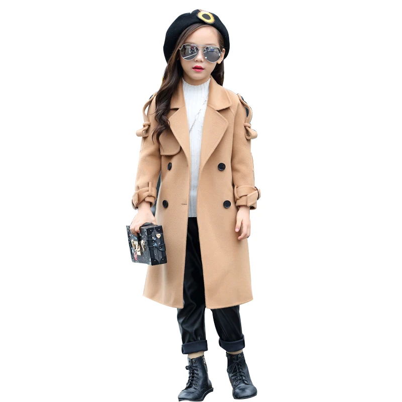 

Girl Coats With Belt Overcoats Children Fashion Wool Autumn Long Sleeve Kids 3 4 5 6 8 7 9 12 14 Years Outerwear