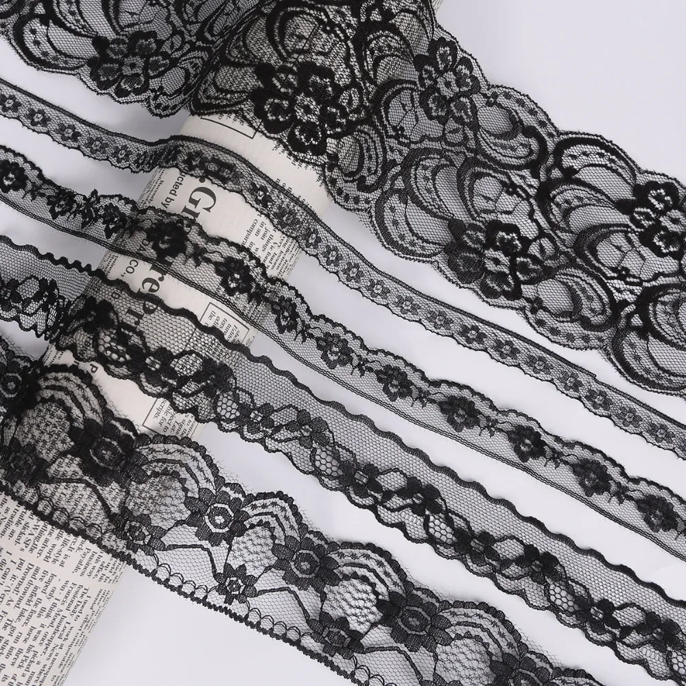 10 Yards/lot Lace Ribbon Trim Fabric 14-85mm decoration of the high quality black lace For Clothing DIY Craft Accessories