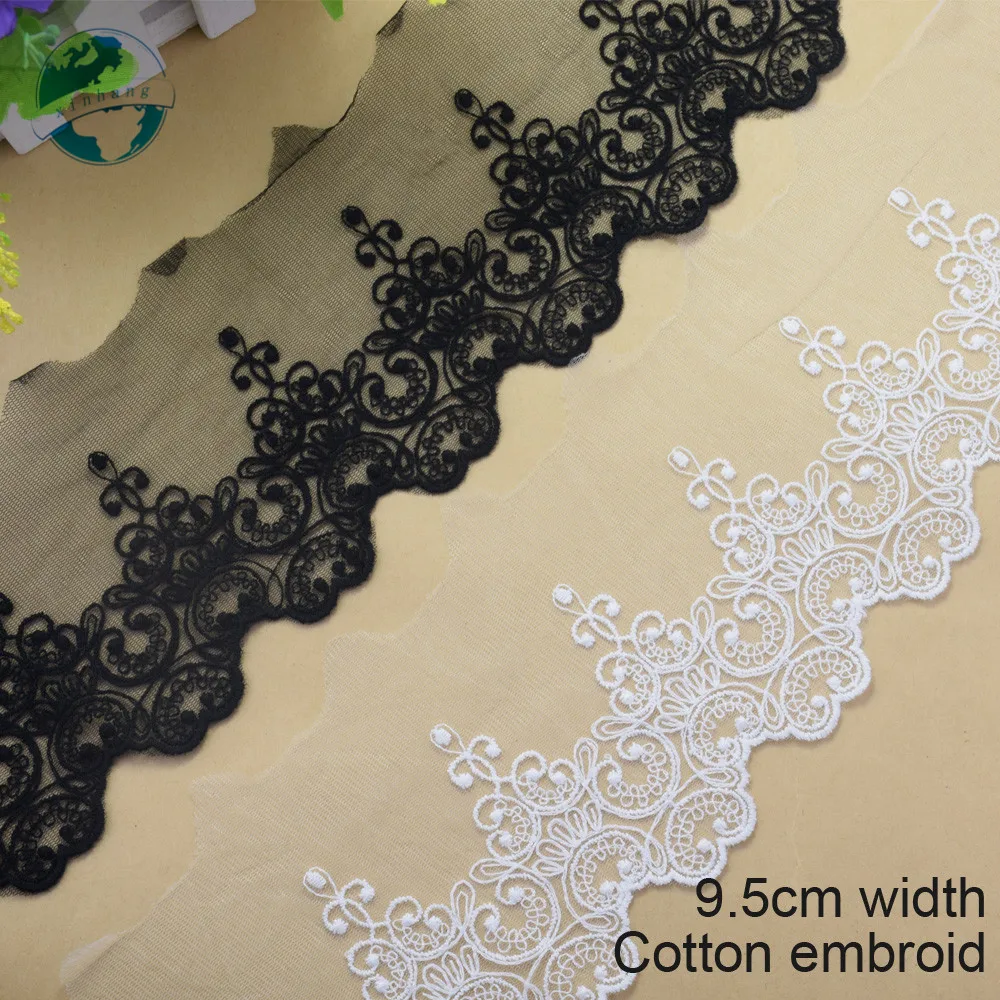 9.5cm Width Cotton Embroid Lace Sewing Ribbon Guipure African Lace Fabric Trim Warp Knitting DIY Garment Accessories #3044