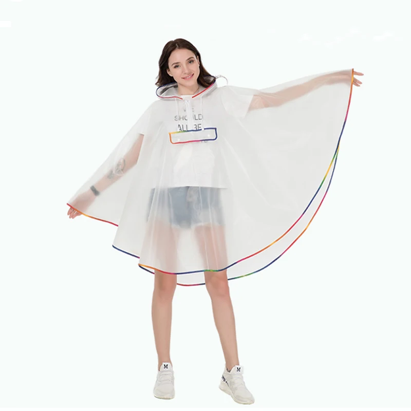 new fashion quality waterproof reusable plastic EVA  women rain cape raincoat men hooded poncho for hiking riding image 2