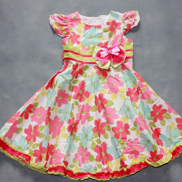 Fashion girls' summer flower dress 100% cotton children's large skirt dress performance clothing 3-10t