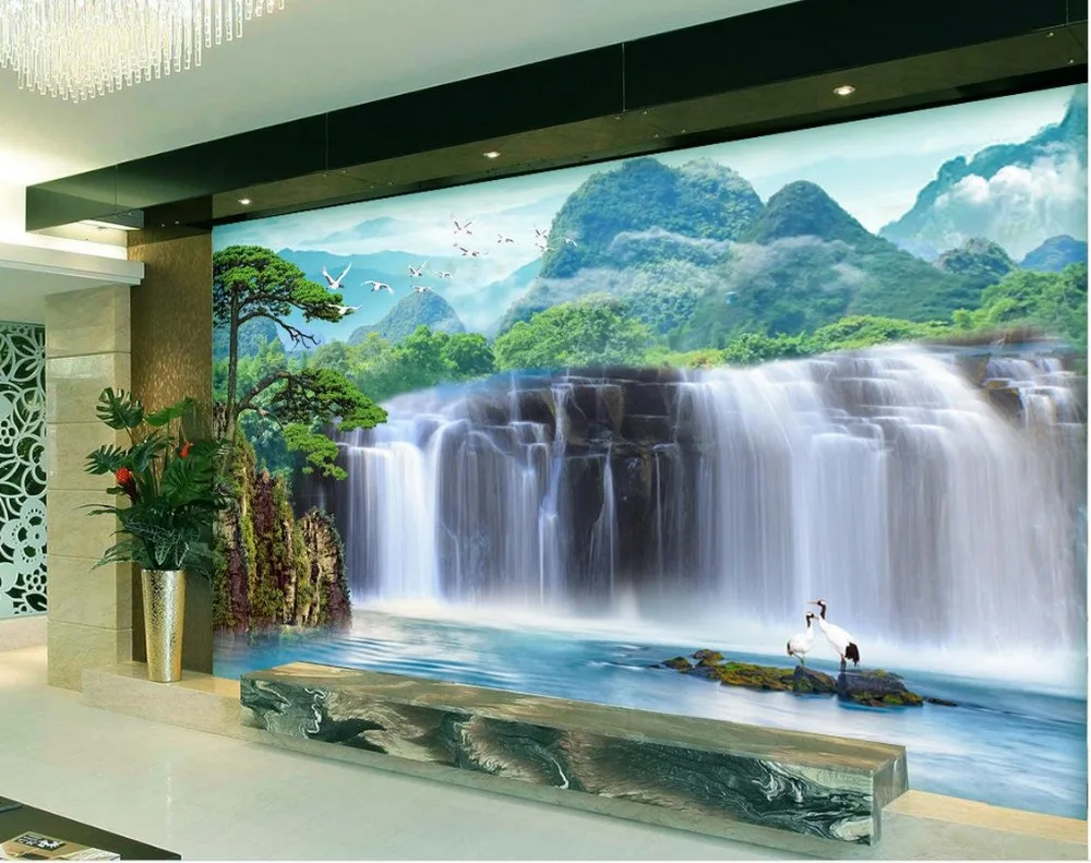 

TV backdrop of large waterfall 3d room wallpaper landscape 3d mural paintings Home Decoration