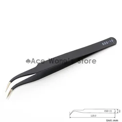 1pcs Precision ESD-15 Tweezers, stainless steel anti-static tweezers Repair Tool Soldering Station Welding Assist