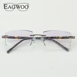 EAGWOO Titanium Eyeglasses Men Rimless Prescription Myopia Photochromic Diamond Glasses Frameless Spectacle Vision Window 1008