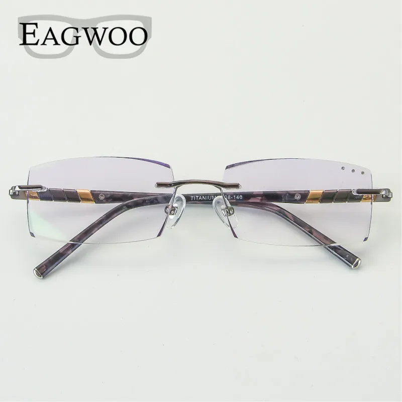 EAGWOO Titanium Eyeglasses Men Rimless Prescription Myopia Photochromic Diamond Glasses Frameless Spectacle Vision Window 1008