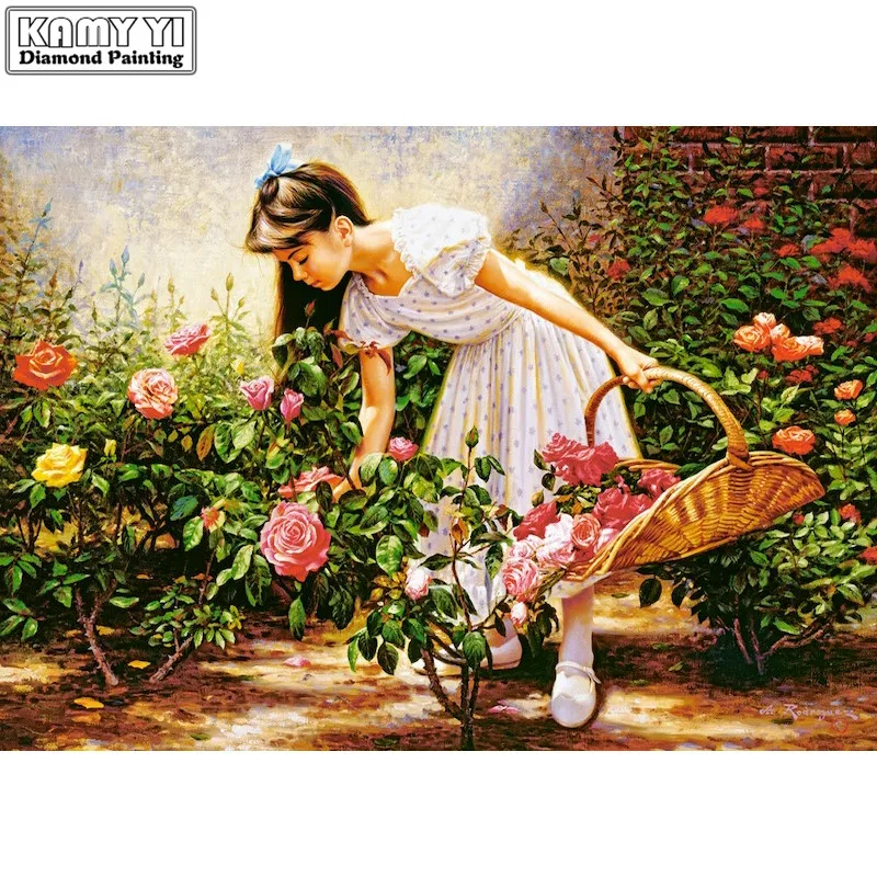 

5D DIY Diamond embroidery Cross stitch Little girl picking flowers Full Square/Round Diamond mosaic Diamond painting decor HYY