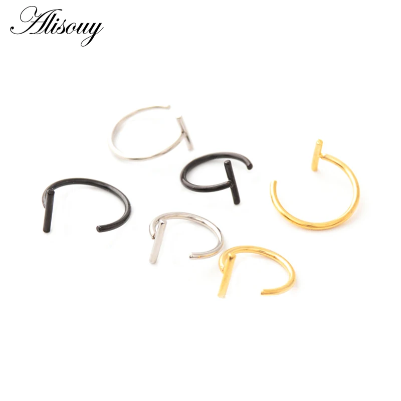 Alisouy 1pc Fake Septum Stainless steel Nose Ring Gold Color Body Labret Lip Ring Hoop Women Septum Piercing Clip Jewelry