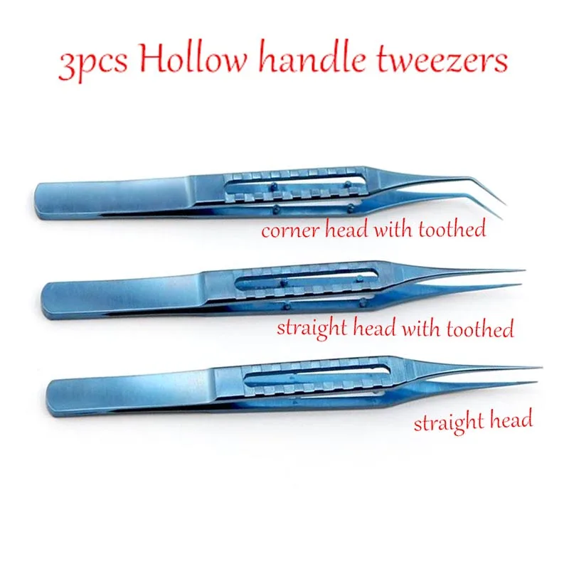 3pcs 11.5CM corner  straight head with toothed Hollow handle tweezers microsurgical instruments Hair transplant Titanium alloy