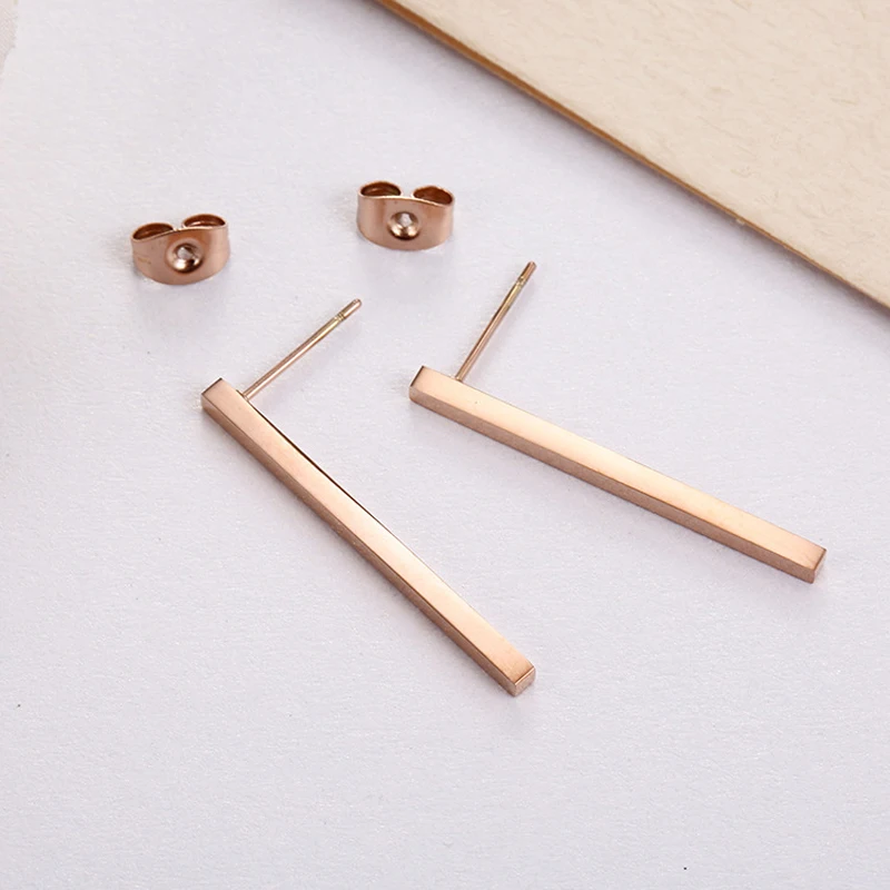 ZMZY New Simple Bar Earrings for Women Rose Gold Color Stainless Steel Geometric Square Stud Earring Jewelry Wholesale Gifts