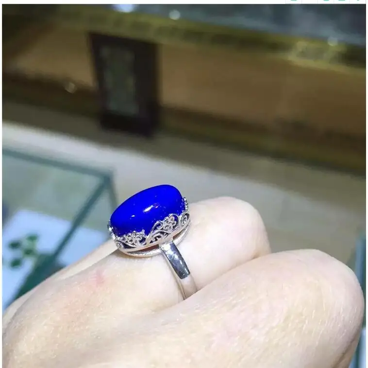 

Natural Lapis ring Free shipping Natural real Lapis 925 sterling silver Ring Per jewelry 10*14mm