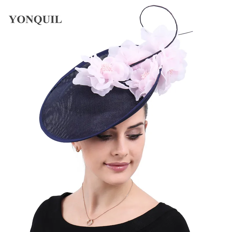 Charming Big Kentucky Derby Hair Fascinators Navy Hats Ladies Elagnt Wedding Headwear Bridal Wedding Race Party Headpiece SYF540