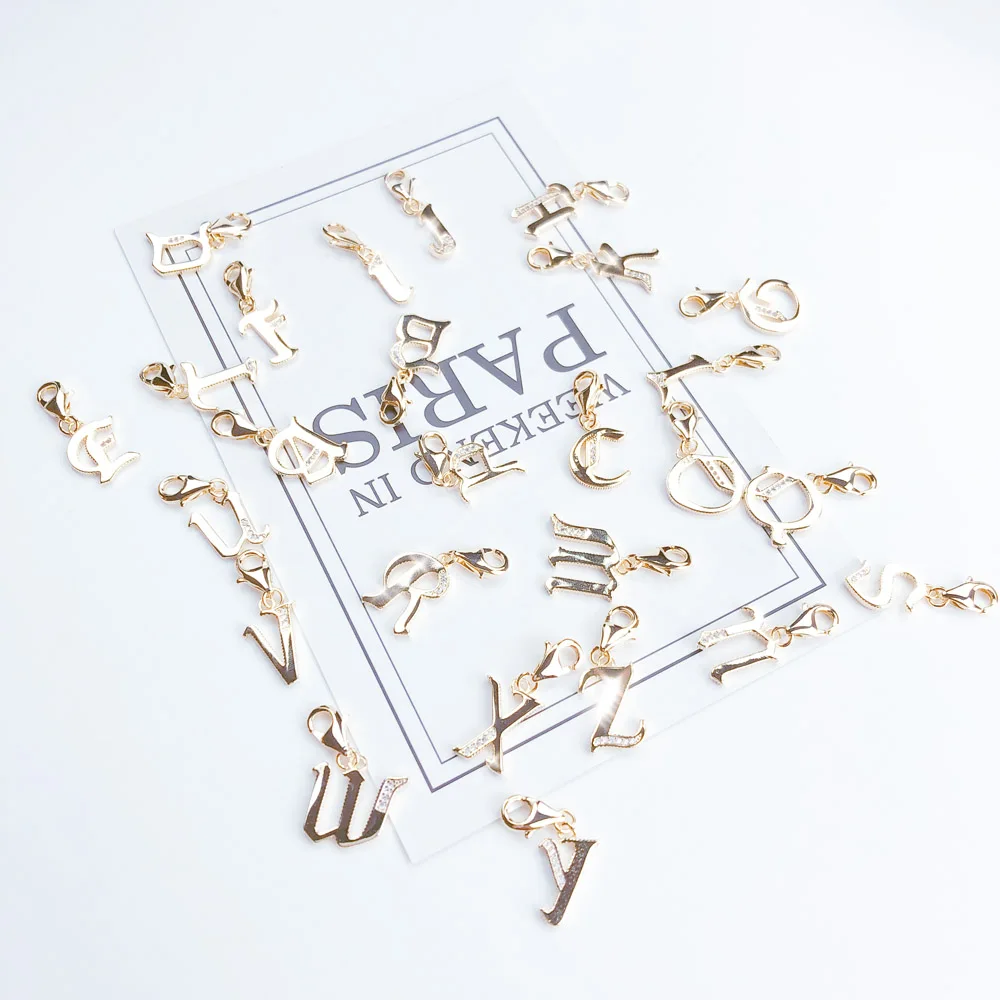 Aliphabet Letters Charm For Women Men Vintage 925 Sterling Silver Golden Gift Jewelry