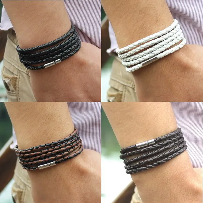 5 Layer Leather Bracelets & Charm Bangle Set, Handmade