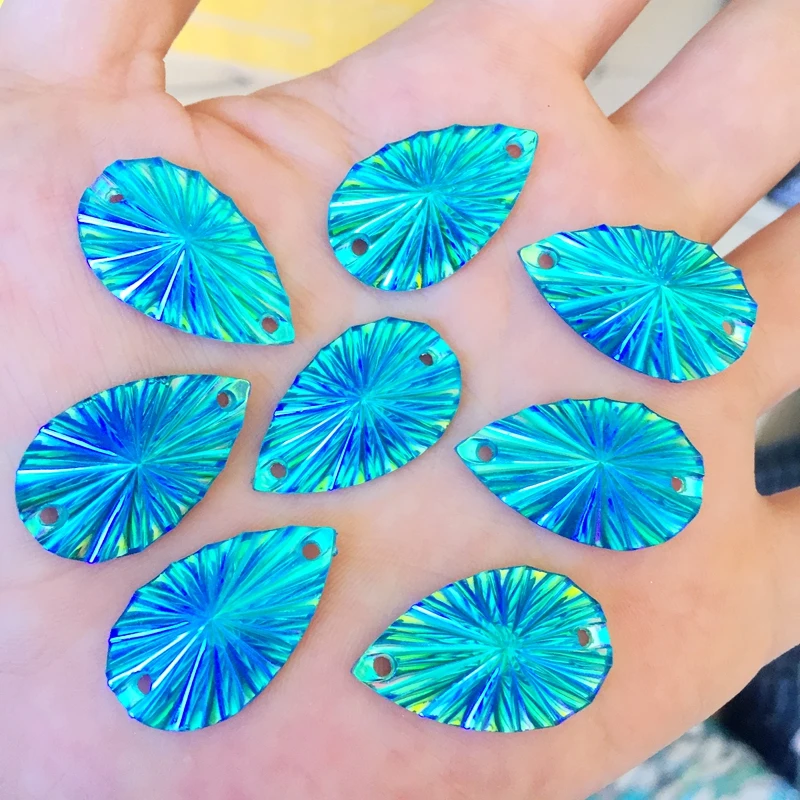 16*28mm Teardrop Resin AB Rhinestones Sewing On Flatback Crystals DIY stick Stones Drop Beads 20 pcs/lot -B14