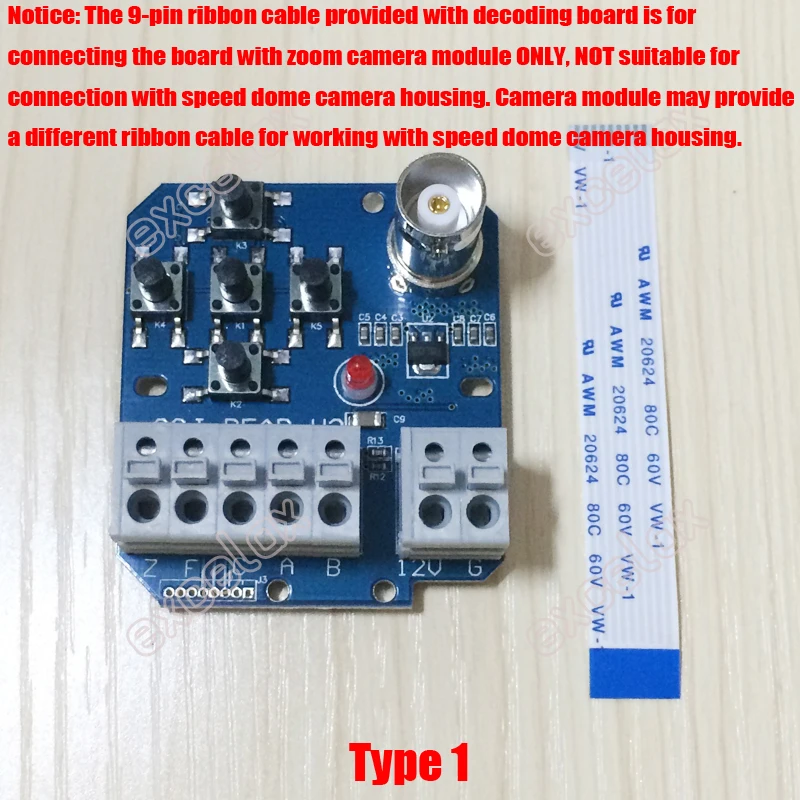 CCTV Zoom Camera Module Block Decoding Control Board RS485 Pelco Protocol Decode PCB w/ BNC OSD Menu Button 9Pin Ribbon Cable