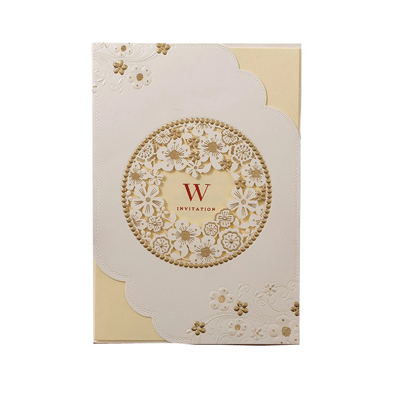 

50 pcs W Invitation Embossing with Gold Foiling Design Wedding Invitation Card,Business Party invitation cards, Customizable