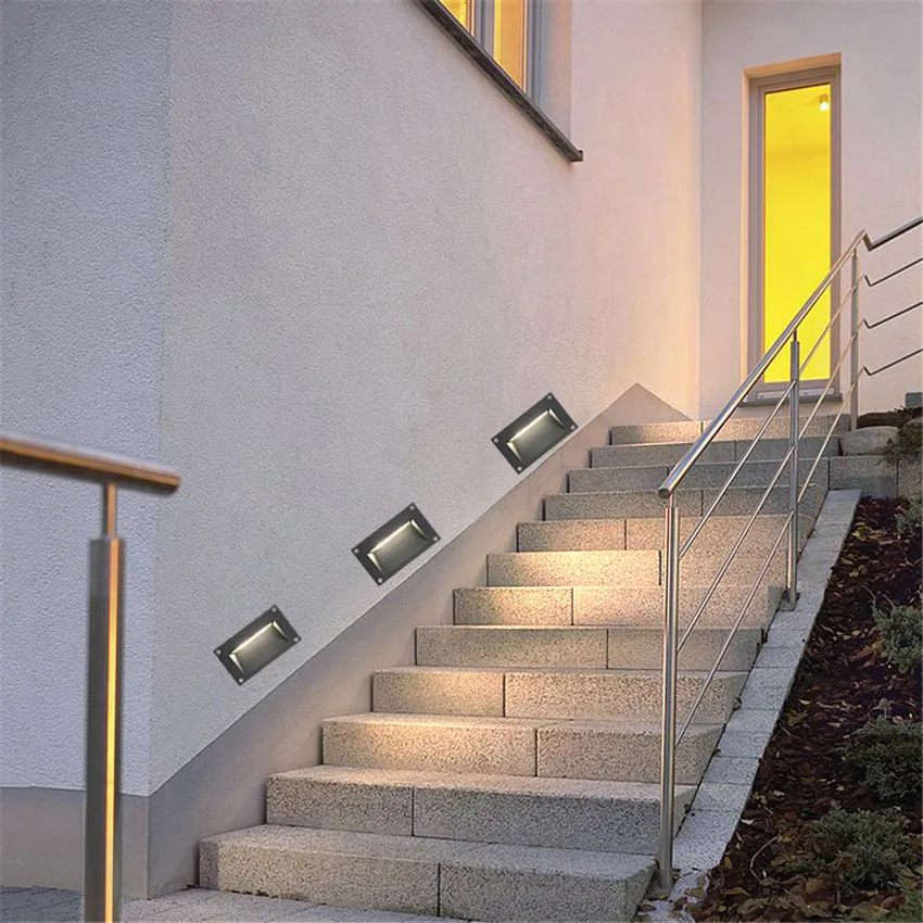 Aluminum Embedded Staircase Corner Lamp, Recessed Wall Lamp, Outdoor LED Footlights, Waterproof